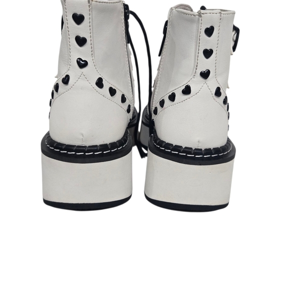 Demonia Emily White Black Combat Boots 7 - Picture 5 of 9